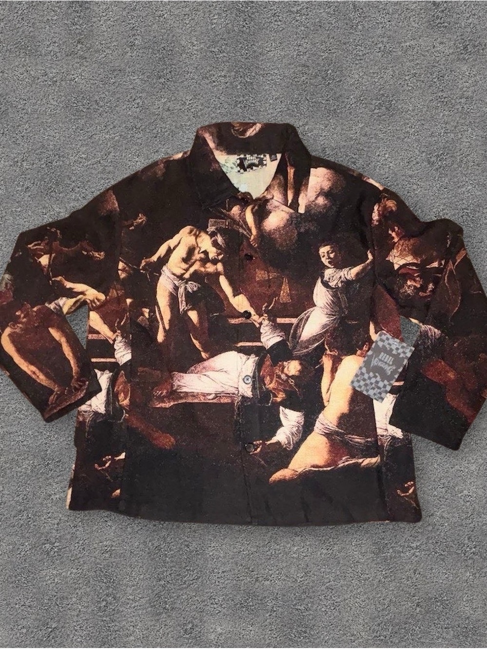 Men’s Brown Classical Art Print Button-Up Shirt